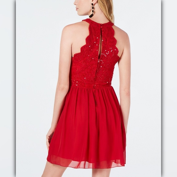 Speechless Juniors' Lace Halter A-Line Dress - Picture 2 of 8